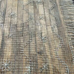 Vintage Crochet Net Fringe Multi Use Curtain Floral Wavy Beige 112" x 90"